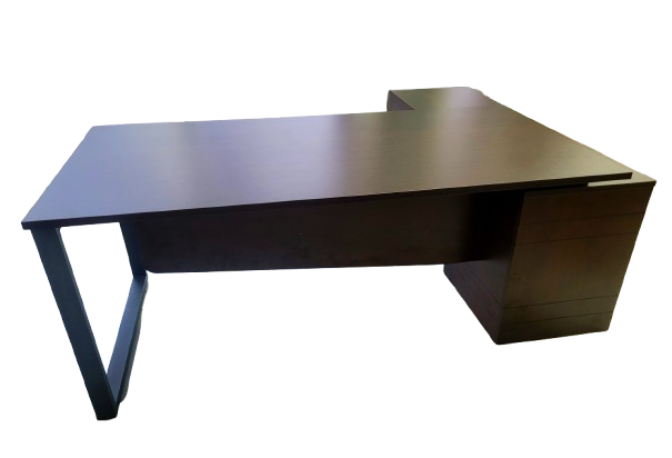 New York Exec L Desk 2m with 3 Drawers & under desk CPU Cabinet with wiring channel on L Extension - Dark Mahogany - Image 1