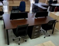 4 Way Workstation – 25mm Top - Melamine – Oak / Dark Mahogany